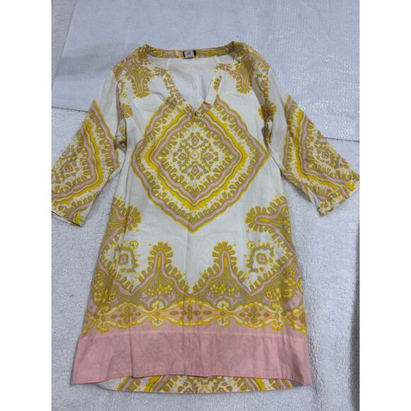 J.Crew Linen Cotton Boho Tunic Dress Yellow Pink Medallion Print Size 10 - Picture 8 of 8
